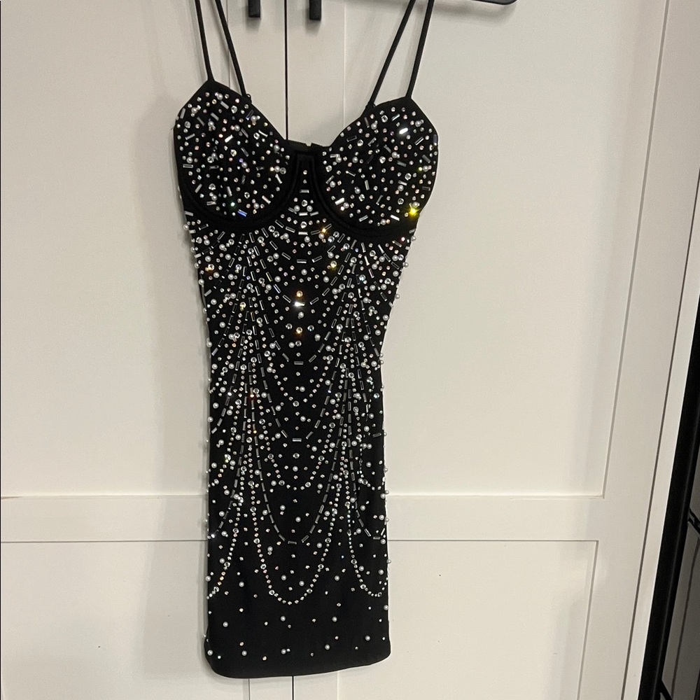 Windsor Black Mini Dress with Silver Beading